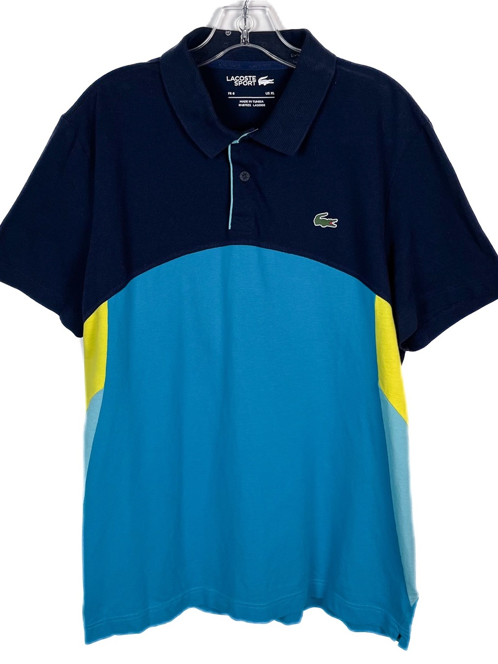 Lacoste Sport Polo Shirt Mens XL Blue Yellow Colorblock Performance Tennis Golf